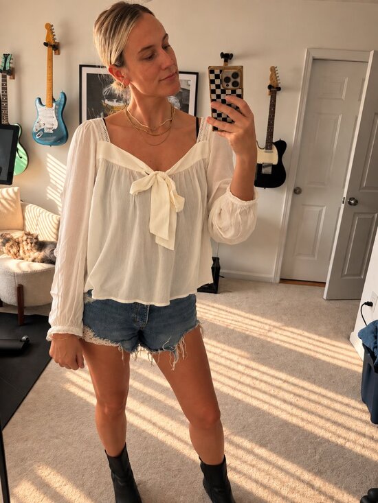 GAP Tops - Gap Cream Chiffon Tie Front Peasant Blouse Size L